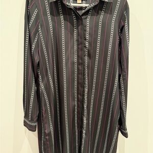 MICHAEL Michael Kors Black and Gray Chain Stripe Midi Dress